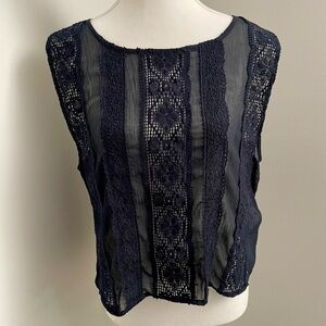 Vintage Abercrombie and Fitch Y2K Crochet Sheer Tank Top Black Size Large